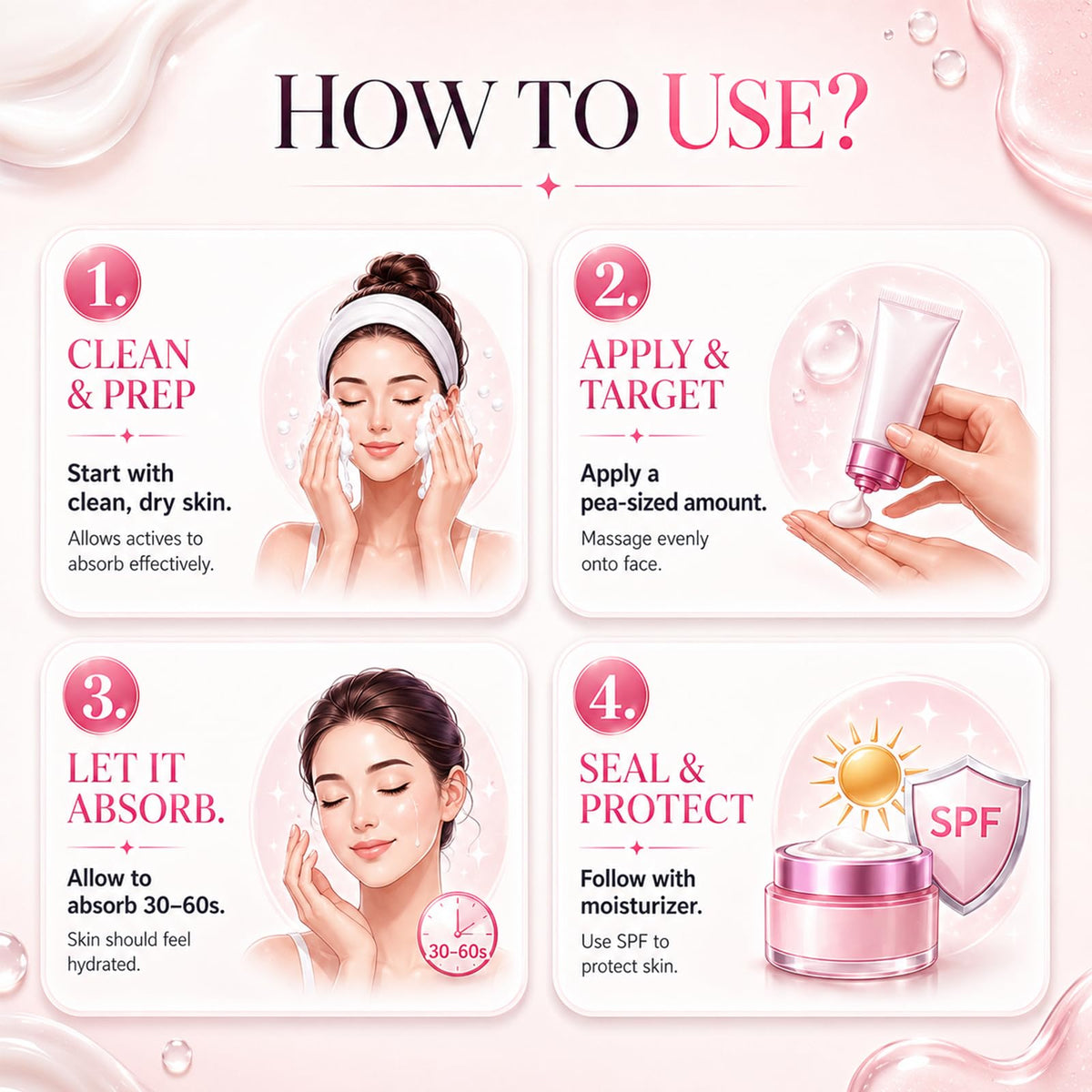 Seora skins label detail showing ingredients list and brightening actives