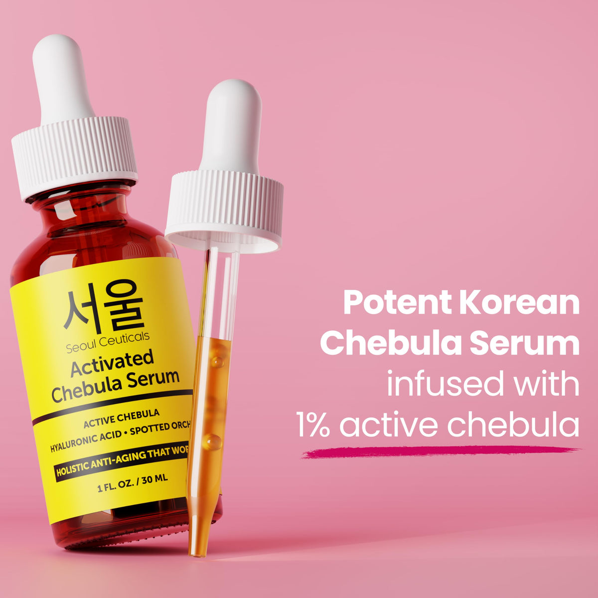 SeoulCeuticals 1oz bottle in hand for scale, shows travel‑friendly compact benefit