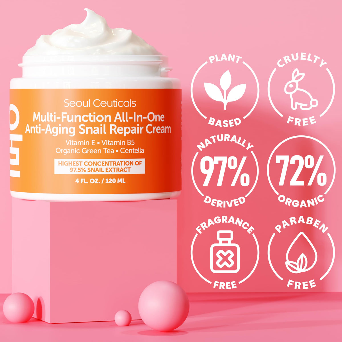 SeoulCeuticals 4oz jar beside common items to show generous size benefit