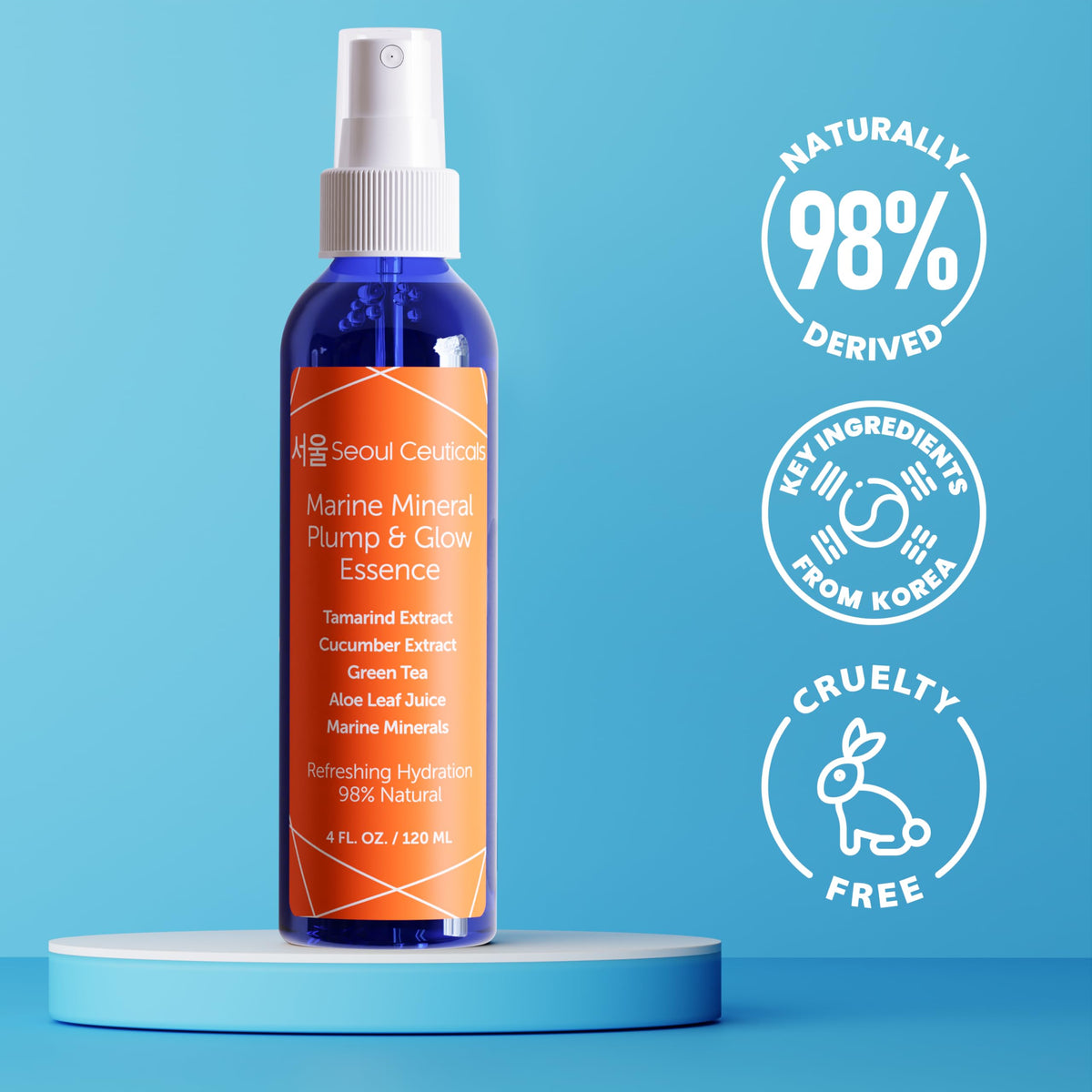 SeoulCeuticals bottle beside organic aloe leaf illustrating soothing hydration