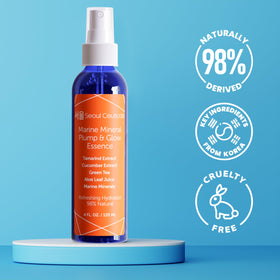 SeoulCeuticals bottle beside organic aloe leaf illustrating soothing hydration