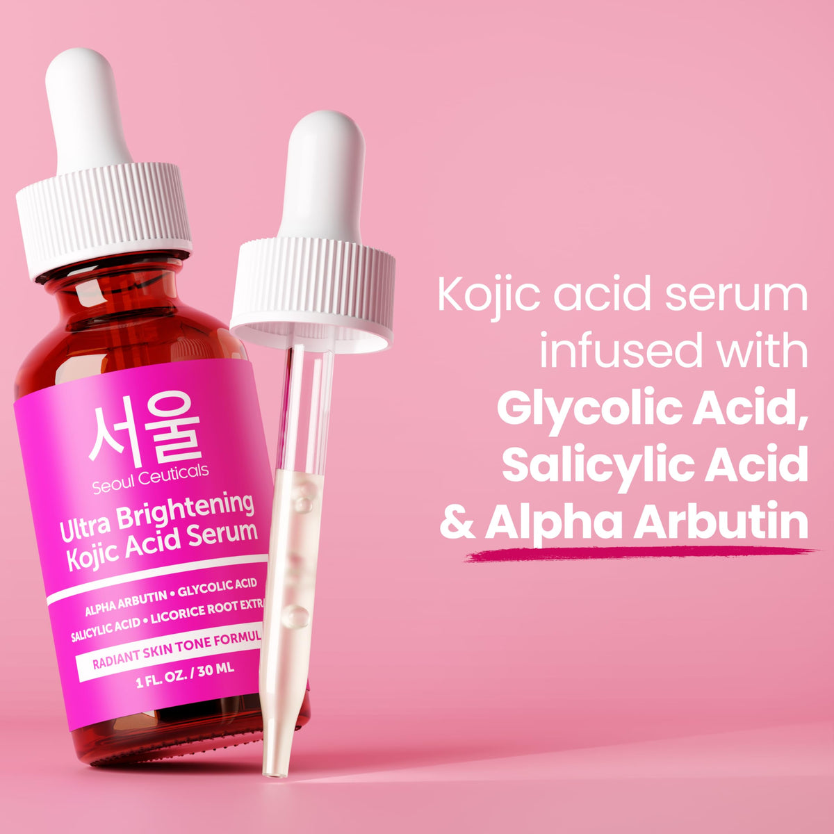 SeoulCeuticals bottle styled with botanicals conveying natural extract benefits