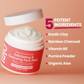 SeoulCeuticals kaolin and charcoal powder detail showing detoxifying ingredients benefit