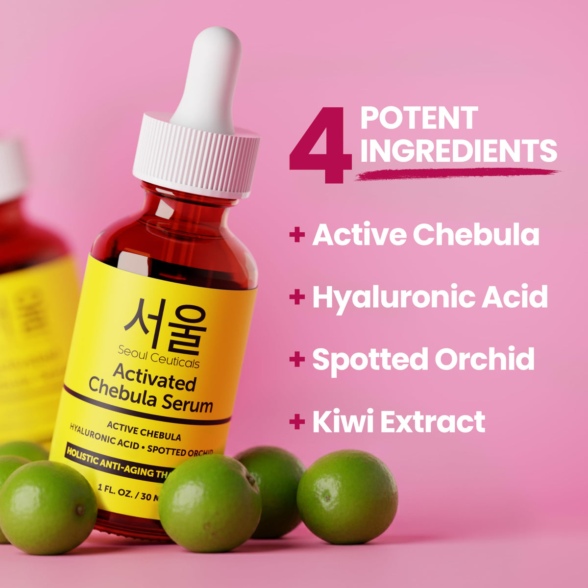SeoulCeuticals dropper closeup with clear serum drop, highlights precise application benefit