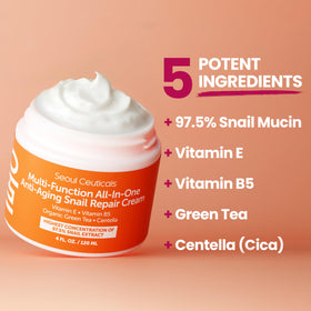 SeoulCeuticals cream on fingers demonstrating lightweight texture and easy spread benefit