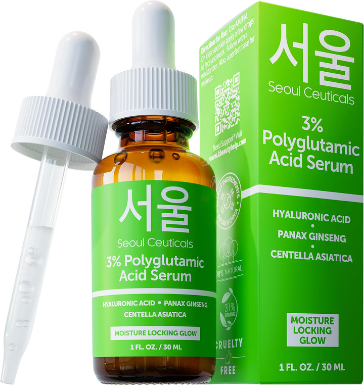 SeoulCeuticals front bottle showing clear serum and modern label for hydration