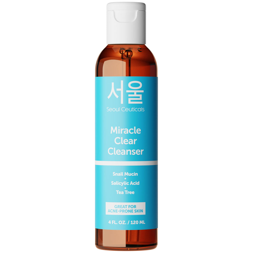 SeoulCeuticals front packaging of cleanser shows clear 4oz tube and branding benefits