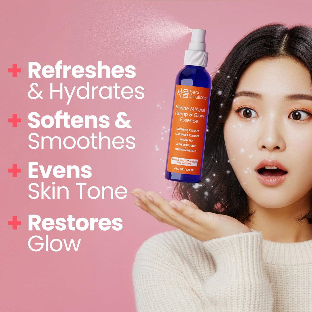 SeoulCeuticals spray nozzle dispensing fine mist for instant hydration