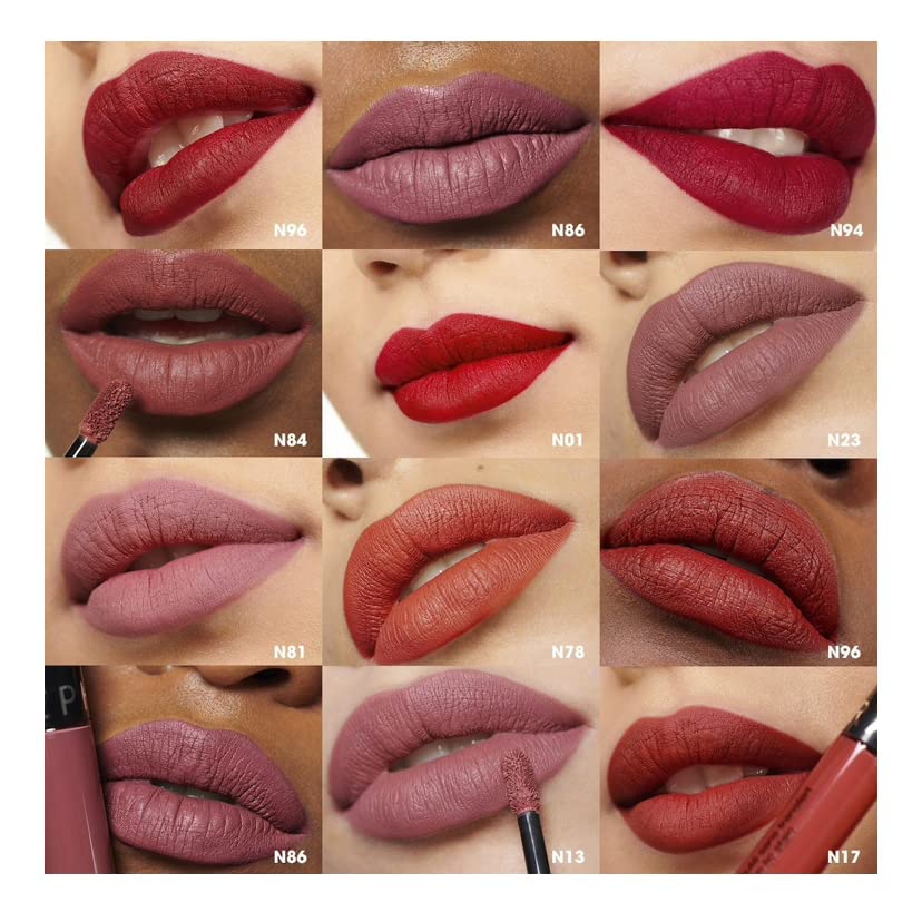 SEPHORA lip stain swatches on arm and lips illustrating Pink Souffle rich color payoff
