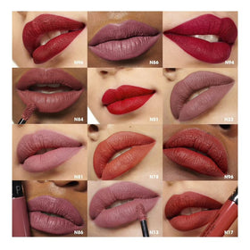 SEPHORA lip stain swatches on arm and lips illustrating Pink Souffle rich color payoff