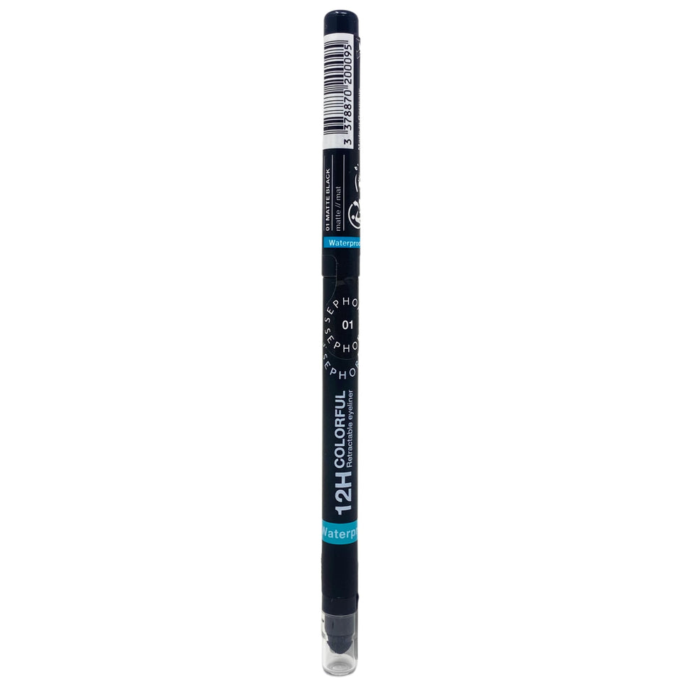 SEPHORA Collection retractable matte black eyeliner front packaging showing features and portability