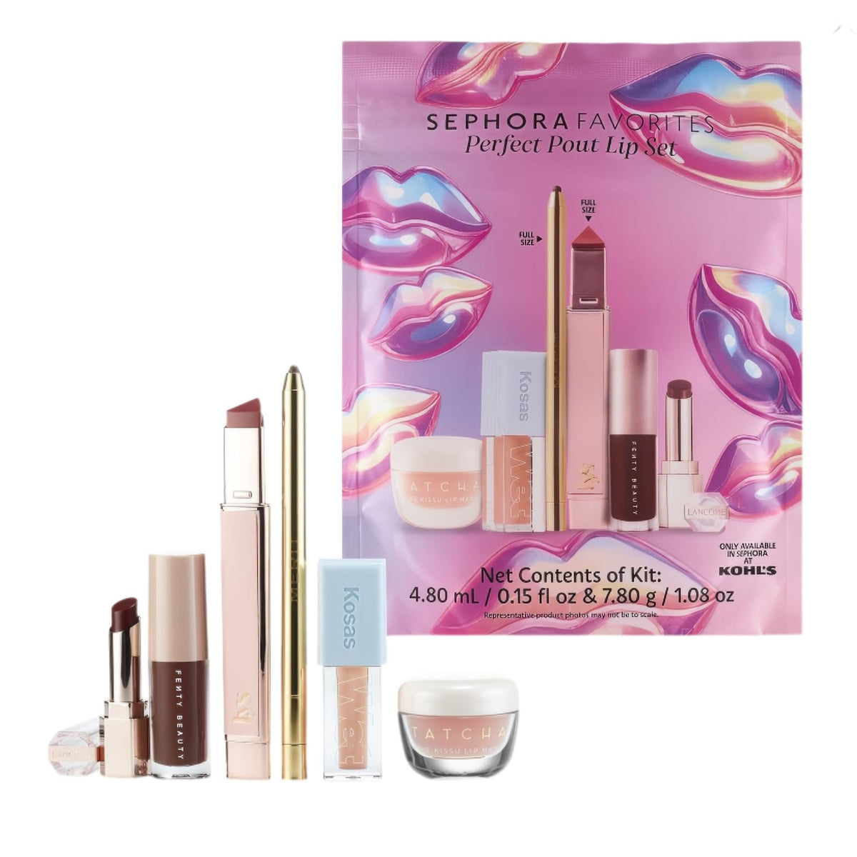SEPHORA set front packaging showing included six lip products and labels for gifting benefit