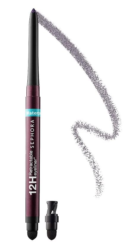 SEPHORA retractable shimmer plum pencil front view showing packaging and shimmer finish
