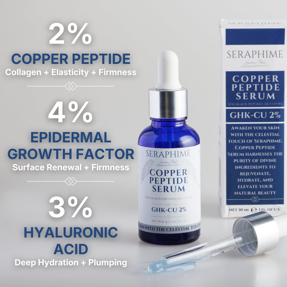 Seraphime dropper dispensing serum for precise application and minimal waste