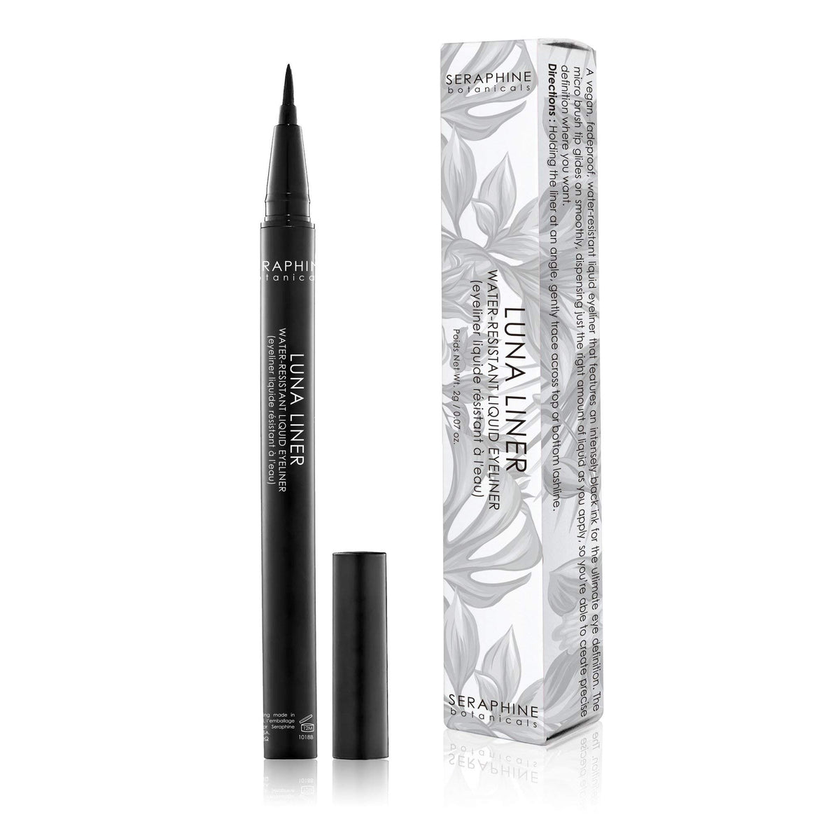 Seraphine Botanicals Luna front packaging showing product label and sleek pen design for easy grip and application