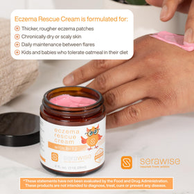 Serawise ingredient label closeup showing allergen-free and third-party seals