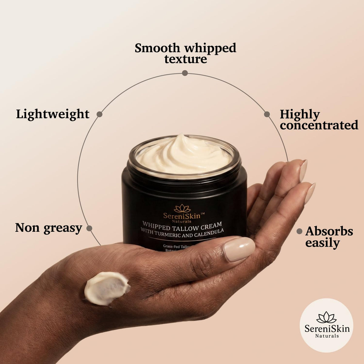 SereniSkin cream application on hand showing hydration and quick absorption