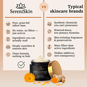 SereniSkin label detail showing natural ingredients and transparency benefit