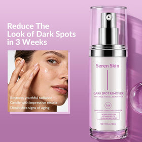 SerenSkin before and after face visual illustrating reduced spot appearance benefit