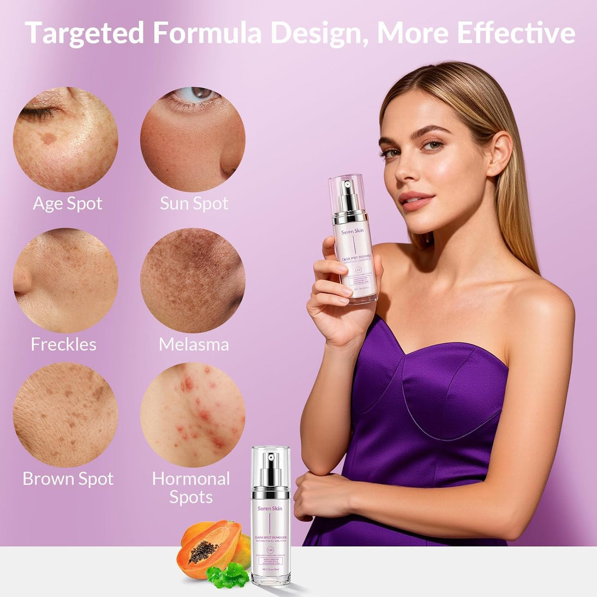 SerenSkin pipette dispensing serum to show lightweight texture and quick absorption benefit