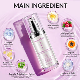 SerenSkin serum applied on hand demonstrating texture and immediate moisturizing benefit