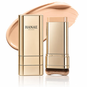 SerentiaElixir Hanae Korea foundation stick front view showing sleek gold case and portability