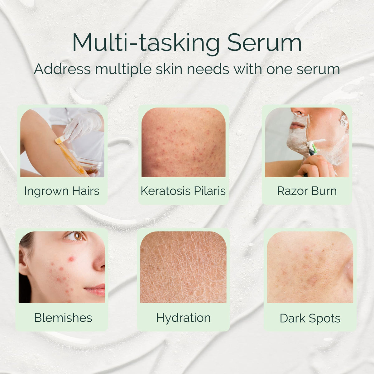Close-up texture of Serious Serum demonstrating lightweight, fast-absorbing formula