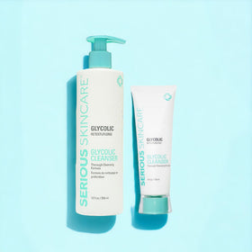 Serious Skincare on bathroom counter lifestyle scene for daily routine