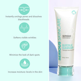 Serious Skincare label detail highlighting glycolic acid concentration