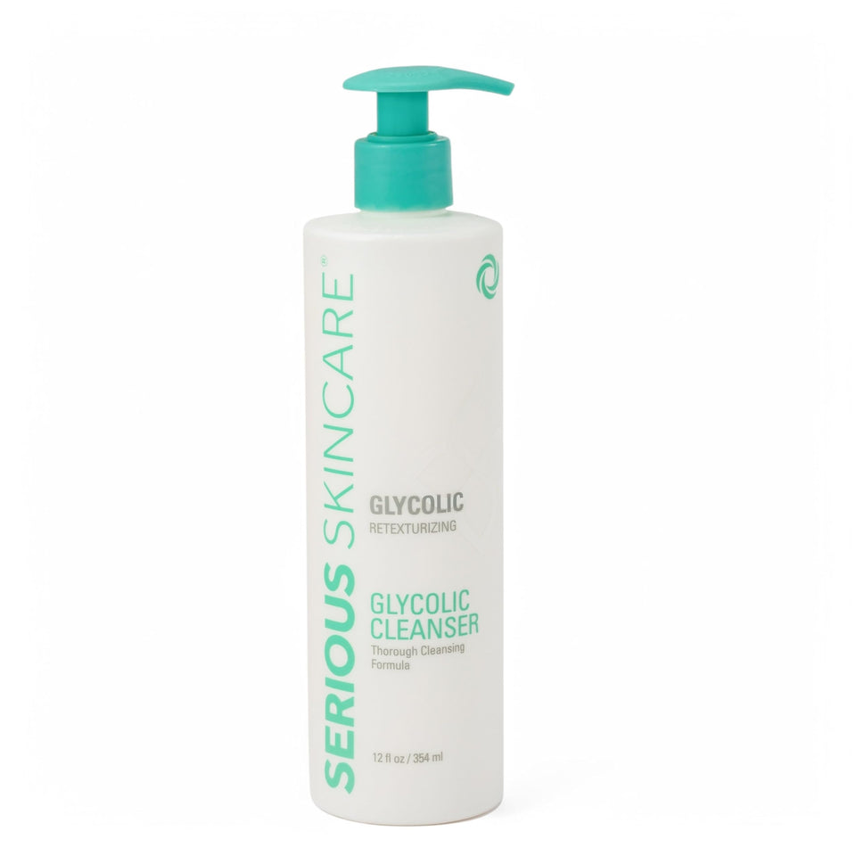Serious Skincare front packaging shows cleanser bottle and benefits