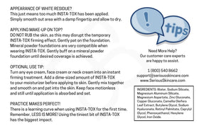 Serious Skincare INSTA-TOX ingredients label close-up highlighting key active benefits