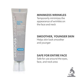 Serious Skincare bottle beside coin for scale showing .75 oz size convenience benefit