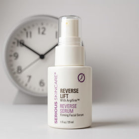 Serious Skincare on bathroom vanity lifestyle scene promoting daily use