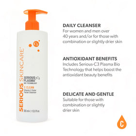 Serious Skincare pump and label detail highlighting product name and ingredients