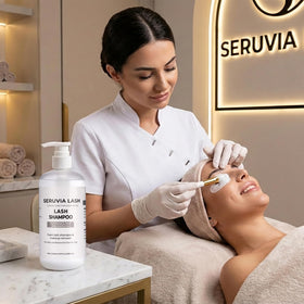 Seruvia Lash aftercare cards top view providing professional instructions to improve extension retention