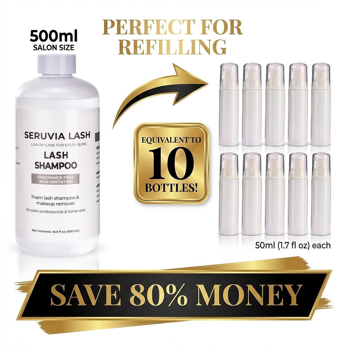 Seruvia Lash close-up texture of oil-free formula showing gentle cleansing action for sensitive eyes