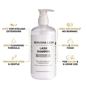 Seruvia Lash displayed at a salon station in use demonstrating professional-grade, tear-free cleansing