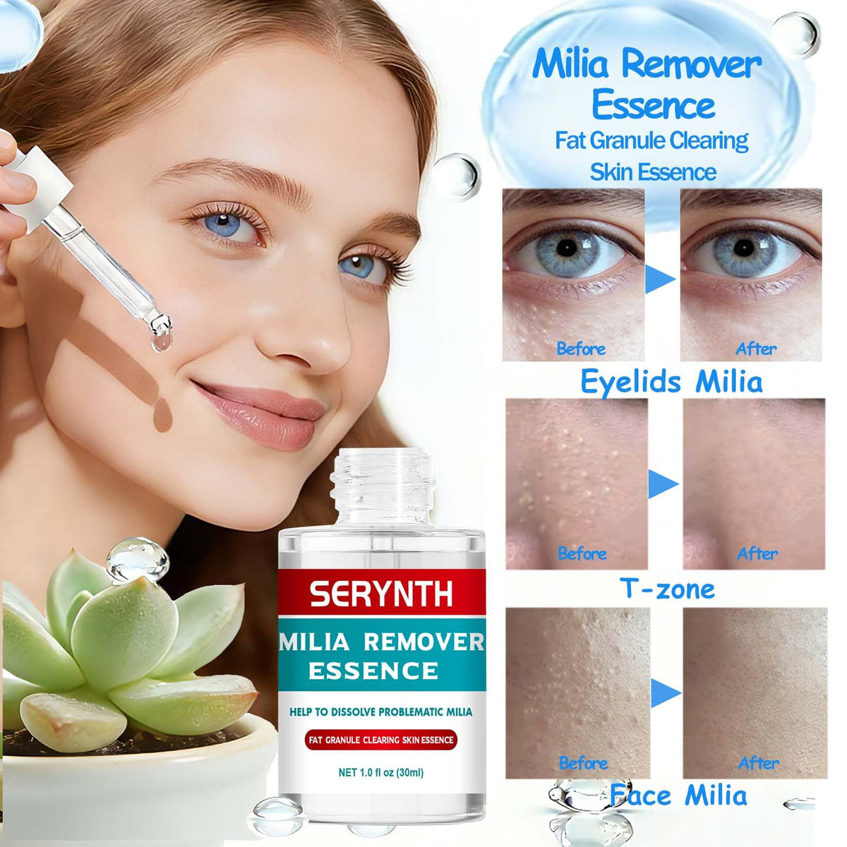SERYNTH texture close-up as watery drops illustrating quick absorption and light feel
