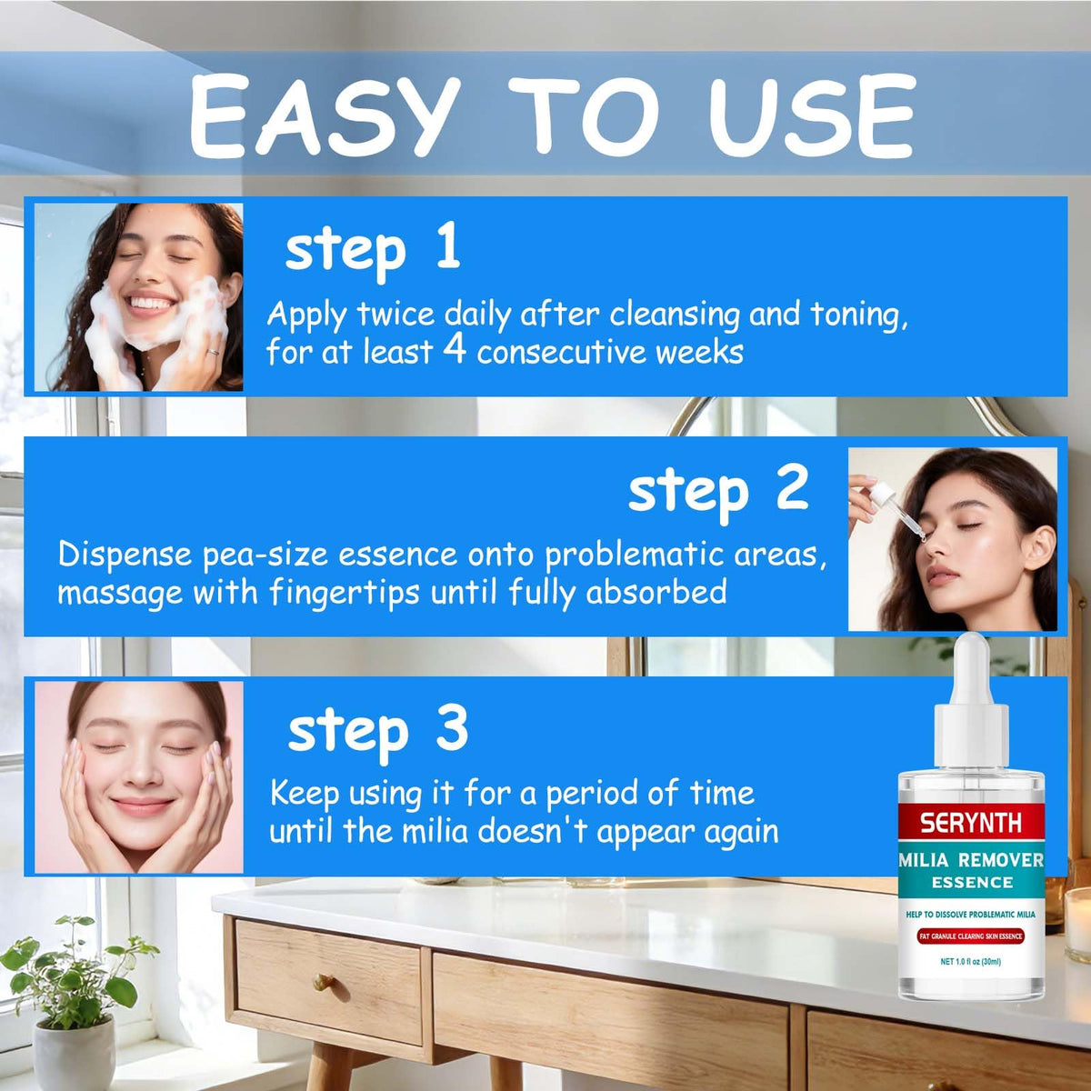 SERYNTH in bathroom routine showing how it fits into morning and evening care