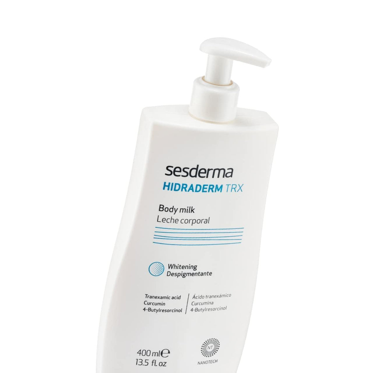 Sesderma bottle held in hand for size comparison, indicates generous 13.5 fl oz supply