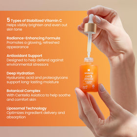 Hand holding Sesderma C-VIT bottle showing size and travel-friendly convenience