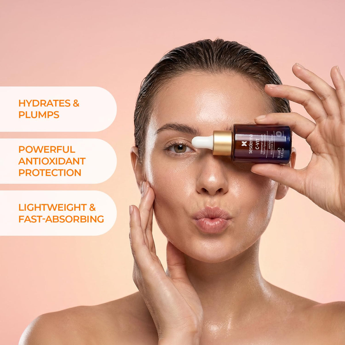 Sesderma serum being applied on hand demonstrating easy application and visible hydration
