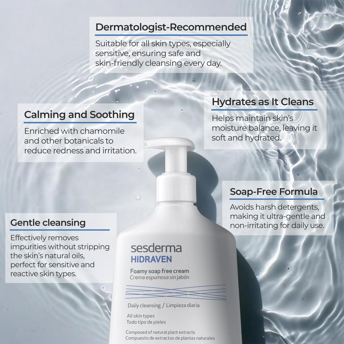 Sesderma HIDRAVEN being applied to wet skin for a calm, non-drying cleanse