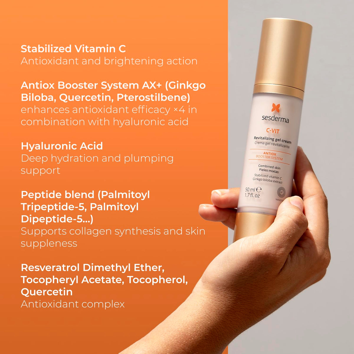 Sesderma applied to cheek illustrating immediate radiant appearance