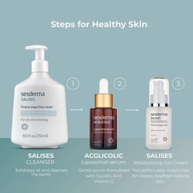 Sesderma SALISES placed on bathroom counter during skincare routine to illustrate daily use benefit