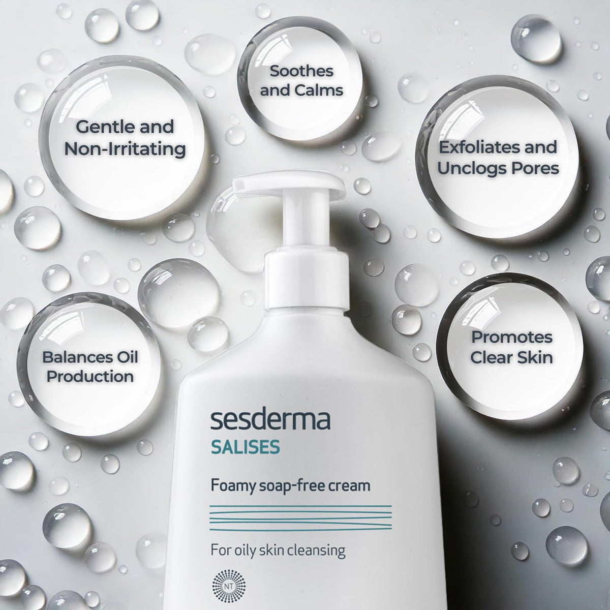 Sesderma texture close-up of creamy foam showing gentle lather and soft cleanse