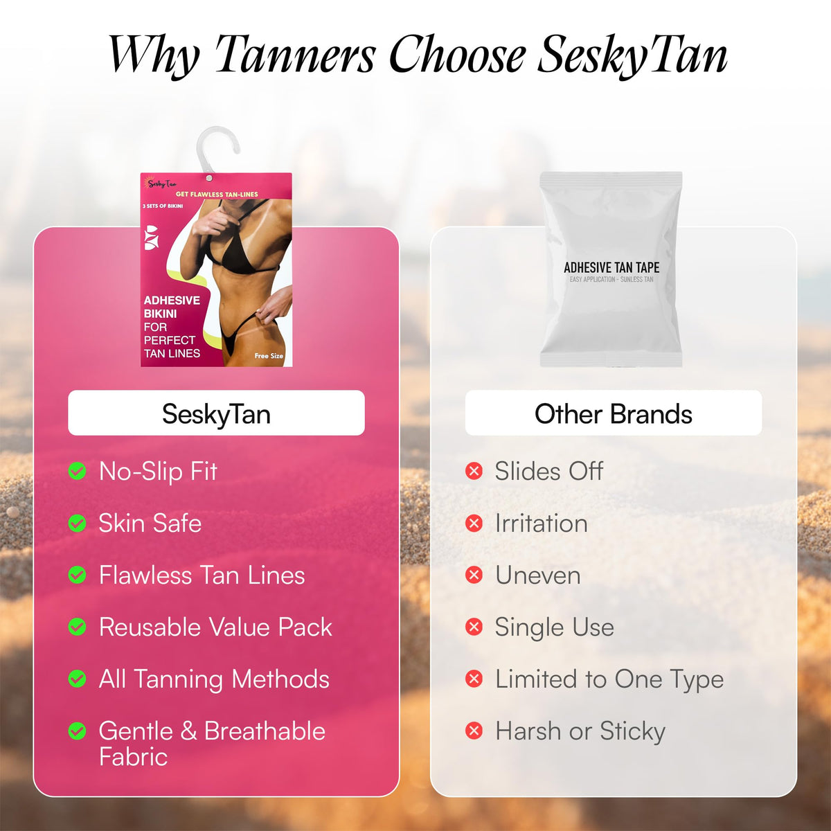 seskytan size scale comparison illustrating compact, travel-friendly convenience