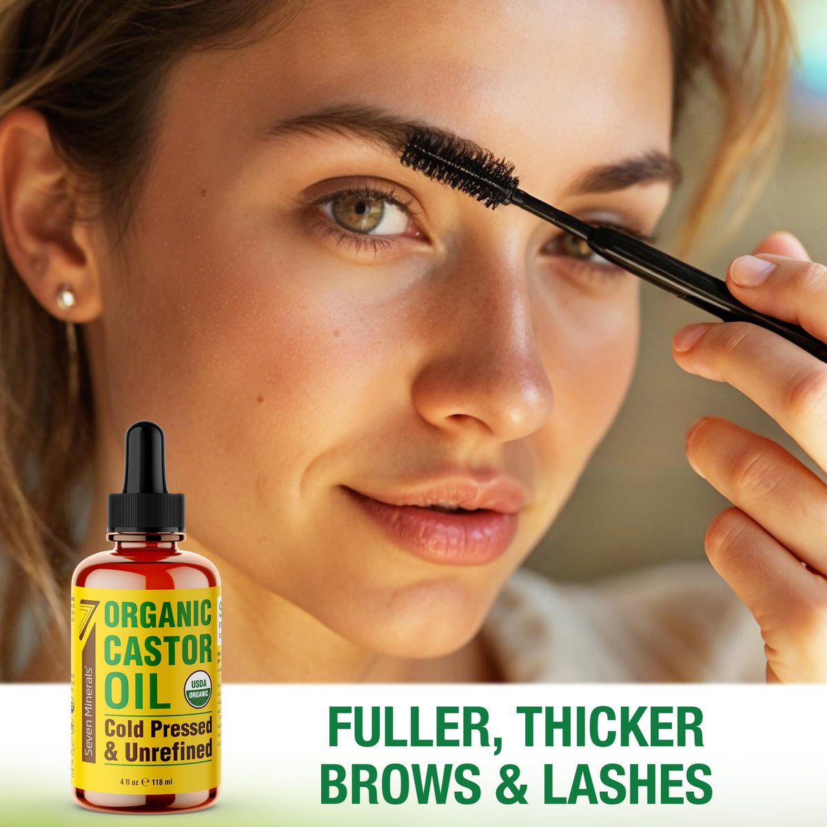 Seven Minerals application on eyebrow demonstrating neat, targeted brow conditioning