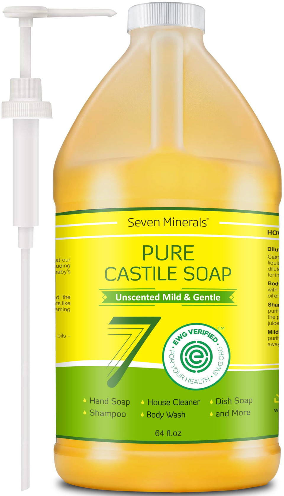 Seven Minerals front packaging showing unscented Castile soap and label benefits