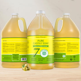 Seven Minerals pouring soap close-up with visible gentle suds for effective cleansing